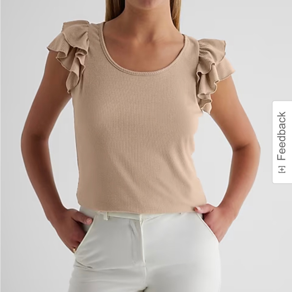 Express Ribbed Crew Neck Ruffle Sleeve Tee